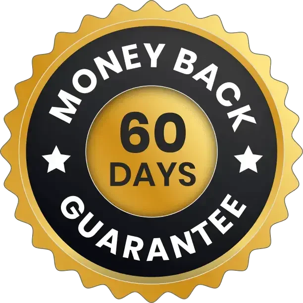 Tinnitus Fix 60 day money back guarantee badge for safe and risk free hearing support purchase