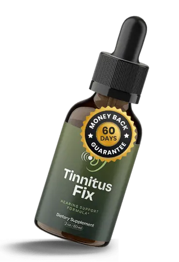 Tinnitus Fix hearing support supplement bottle promoting ear wellness and auditory health support